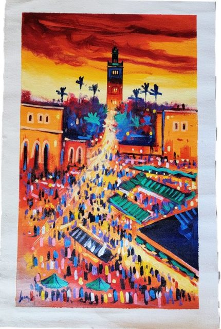 Pintura acrílica - Atardecer en marrakech 56x85cm