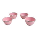 Set de 4 pocillos rosados artesanales de ceramica y aluminio